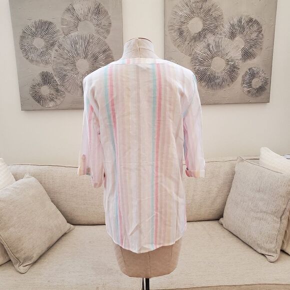 Chico's Summer Fun Stripe Lurex 3/4-Sleeve Shirt Sz Med - Picture 5 of 11